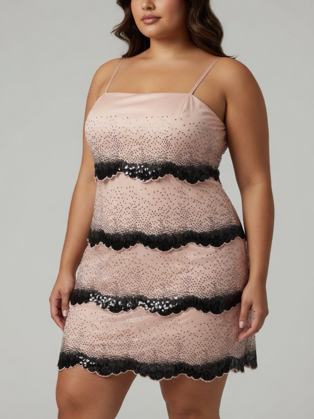 Teatro Blush Pink Tiered Sequin Mini Dress - UK 16